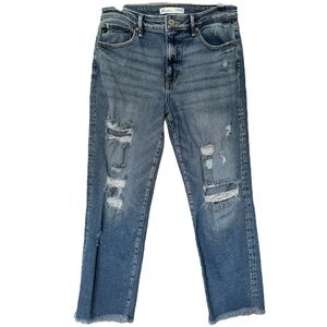 KanCan for Maurice’s Distressed Straight Leg Denim Jeans, Sz 28, Frayed Hem, GUC